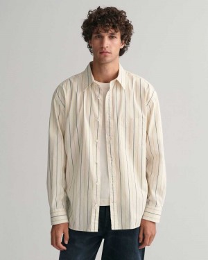 Gant Oversized Striped Compact Poplin Men's Shirts Linen | AUOVB-4192