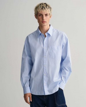 Gant Oversized Striped Poplin Men's Shirts White | VCFXO-9506