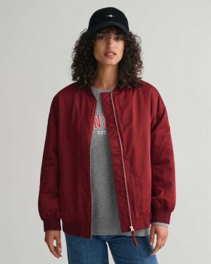 Gant Padded Bomber Women's Jackets Plumped Red | ETIOX-8204