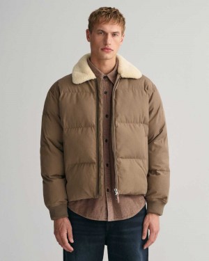 Gant Padded Flannel Puffer Men's Jackets Desert Brown | ZJTYU-6305