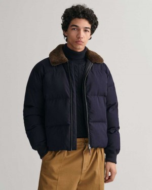 Gant Padded Flannel Puffer Men's Jackets Night Blue | GBZCF-0125