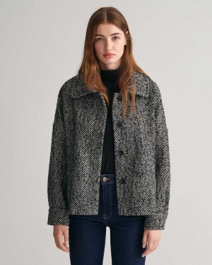 Gant Patterned Cropped Wool Women's Jackets Charcoal Melange | RKTBL-0213