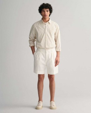 Gant Pleated Twill Chino Men's Shorts Beige White | CAUBG-6037