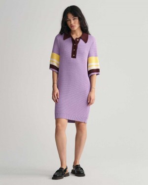 Gant Polo Knit Mini Women's Dress Soothing Lilac | QFVCN-5190