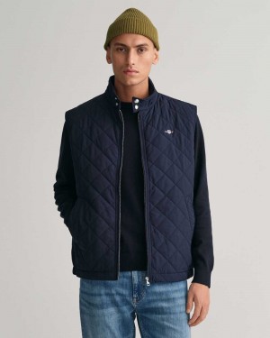 Gant Quilted Windcheater Men's Vest Evening Blue | EHYBG-3140