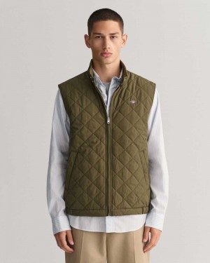 Gant Quilted Windcheater Men's Vest Juniper Green | FVYSU-7620