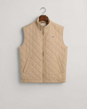 Gant Quilted Windcheater Vest Men's Jackets Dry Sand | FKMEJ-7251