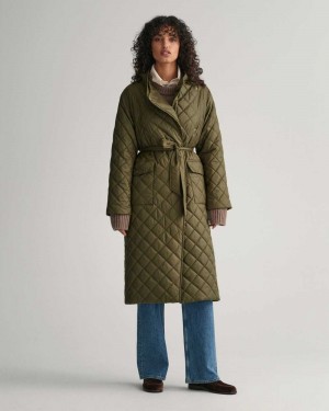 Gant Quilted Women's Coats Dark Cactus | NKGYC-6782