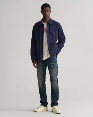 Gant Regular Fit Archive Wash Men's Jeans Mid Blue Archive | QGPSY-1968