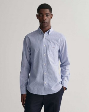 Gant Regular Fit Banker Stripe Poplin Men's Shirts College Blue | IVJRD-4823