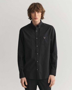 Gant Regular Fit Broadcloth Men's Shirts Black | BHPQZ-8053