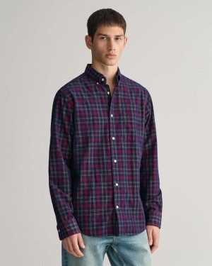 Gant Regular Fit Checked Corduroy Men's Shirts Marine | ESNWB-7356