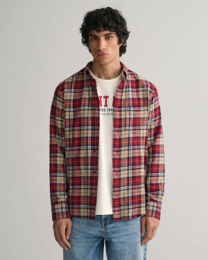 Gant Regular Fit Checked Flannel Men's Shirts Plumped Red | TWSNA-8714