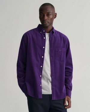 Gant Regular Fit Corduroy Men's Shirts Pansy Purple | RLUPG-4351