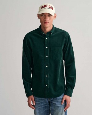 Gant Regular Fit Corduroy Men's Shirts Tartan Green | BXHVE-4160