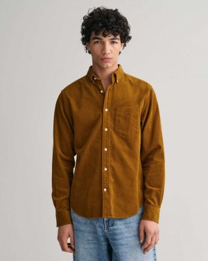 Gant Regular Fit Corduroy Men's Shirts Woody Brown | HZIRS-3905