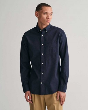 Gant Regular Fit Flannel Melange Men's Shirts Marine | QFLOE-3762