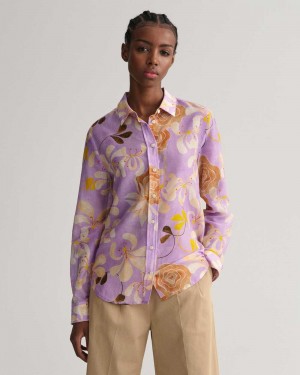 Gant Regular Fit Floral Print Cotton Silk Women's Shirts Soothing Lilac | ADUPT-2849