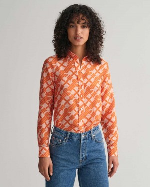 Gant Regular Fit G Patterned Cotton Silk Women's Shirts Pumpkin Orange | FJVZC-9062