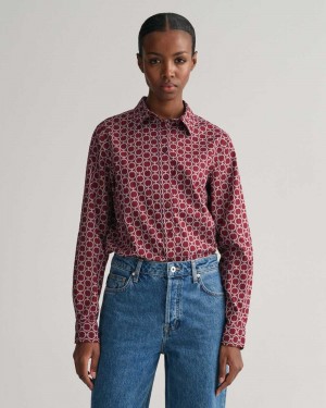 Gant Regular Fit Geometric Cotton Voile Women's Shirts Plumped Red | ZATBH-8470