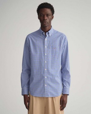 Gant Regular Fit Gingham Broadcloth Men's Shirts College Blue | AKZXN-7934