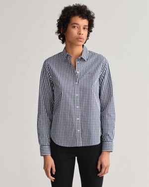 Gant Regular Fit Gingham Broadcloth Women's Shirts Classic Blue | NPMWJ-8269