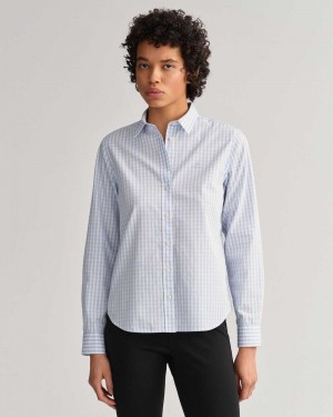 Gant Regular Fit Gingham Broadcloth Women's Shirts Hamptons Blue | XJUFQ-8541