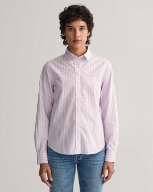 Gant Regular Fit Gingham Broadcloth Women's Shirts Soothing Lilac | NQHWE-9713