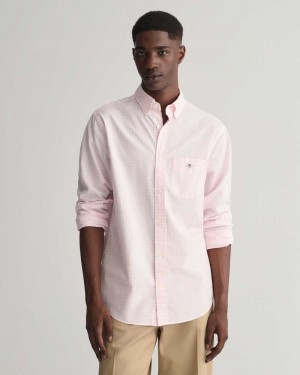 Gant Regular Fit Gingham Poplin Men's Shirts Light Pink | HWIKF-2360