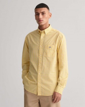 Gant Regular Fit Gingham Poplin Men's Shirts Parchment Yellow | UZSXK-2791