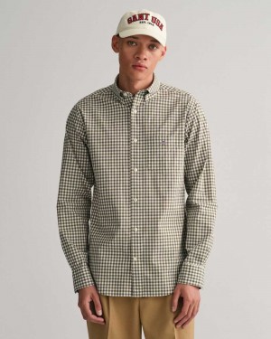 Gant Regular Fit Gingham Poplin Men's Shirts Juniper Green | OFASC-2708