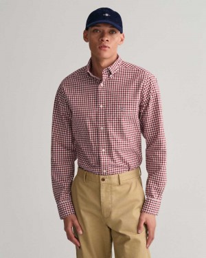 Gant Regular Fit Gingham Poplin Men's Shirts Plumped Red | YXPHO-1509