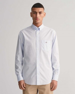 Gant Regular Fit Gingham Poplin Men's Shirts Light Blue | BMDYH-4165