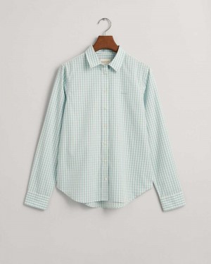 Gant Regular Fit Gingham Poplin Women's Shirts Dusty Turquoise | BHIWZ-6103