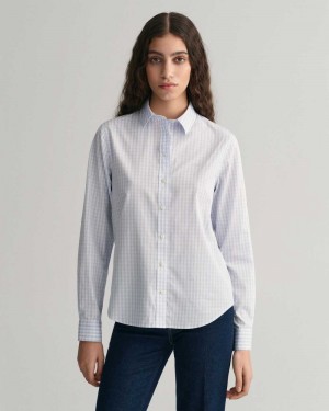 Gant Regular Fit Gingham Poplin Women's Shirts Light Blue | BCHKU-8493