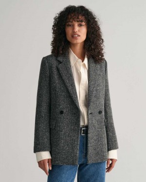 Gant Regular Fit Herringbone Women's Blazer Dark Grey | PCHZW-9463