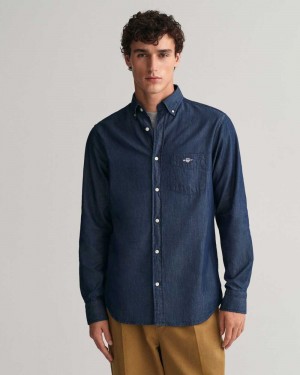 Gant Regular Fit Indigo Men's Shirts Dark Indigo | PODLW-5217