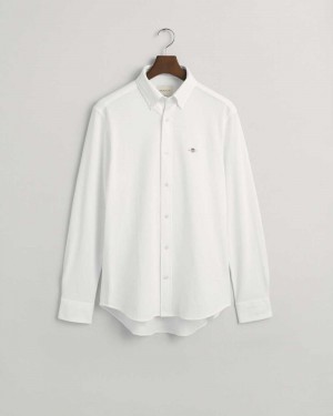 Gant Regular Fit Jersey Piqué Men's Shirts White | LIGJQ-9120