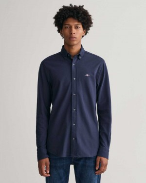 Gant Regular Fit Jersey Piqué Men's Shirts Marine | RUFXG-4816