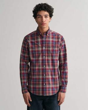 Gant Regular Fit Medium Checked Poplin Men's Shirts Plumped Red | RICTS-3179