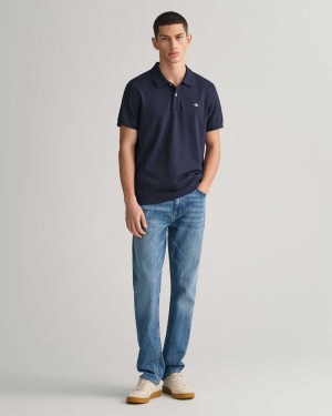 Gant Regular Fit Men's Jeans Mid Blue Worn In | QRVOL-5973