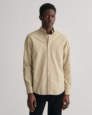 Gant Regular Fit Micro Checked Poplin Men's Shirts Dark Mustard Yellow | THVZG-3768