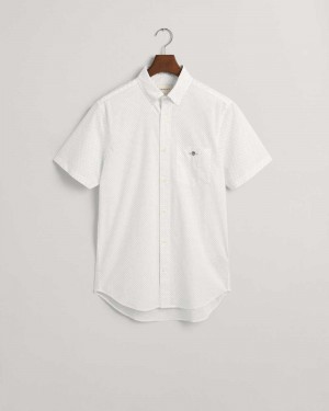 Gant Regular Fit Micro Dot Poplin Short Sleeve Men's Shirts White | LIEYA-9843