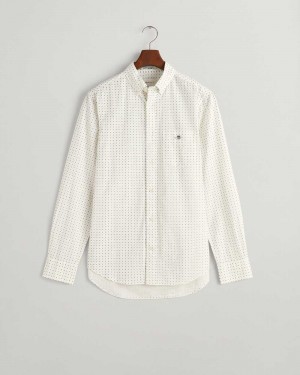 Gant Regular Fit Micro Print Men's Shirts Beige White | ZGQFB-7342