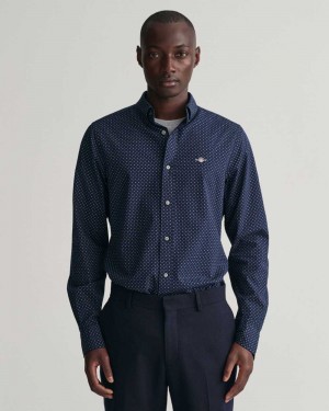 Gant Regular Fit Micro Print Men's Shirts Marine | RWUNC-9410