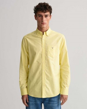 Gant Regular Fit Oxford Men's Shirts Clear Yellow | HGFSK-3095