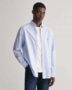 Gant Regular Fit Oxford Men's Shirts Light Blue | NHUTQ-2540