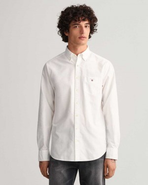 Gant Regular Fit Oxford Men's Shirts White | TWHCD-3426