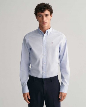 Gant Regular Fit Pinpoint Oxford Men's Shirts Light Blue | GVJEU-1905