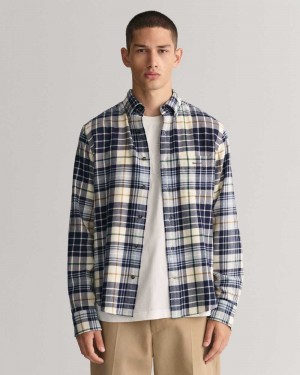 Gant Regular Fit Plaid Flannel Checked Men's Shirts Cream | ASJND-8602